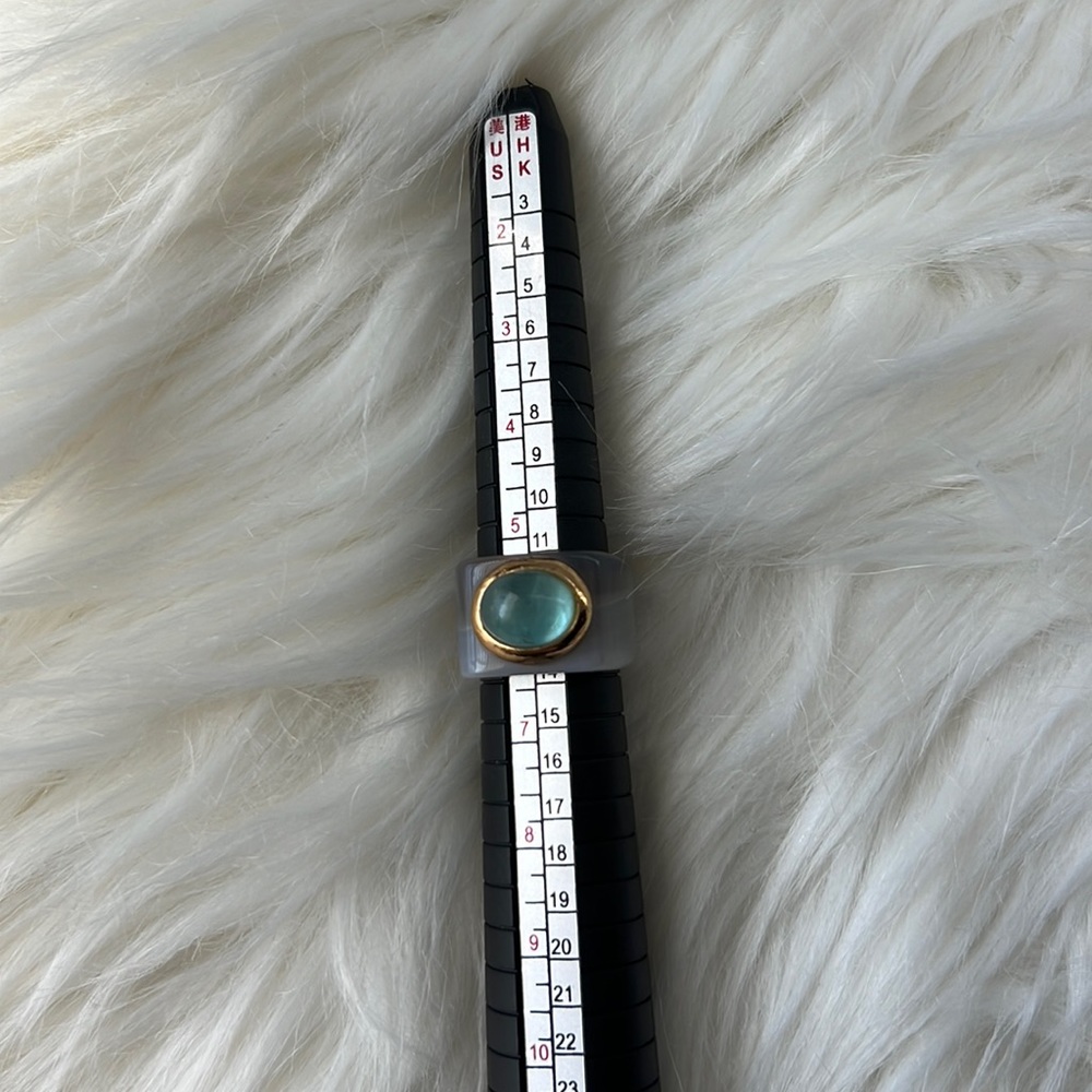 Swirly gray resin ring with mint green stone -size 6